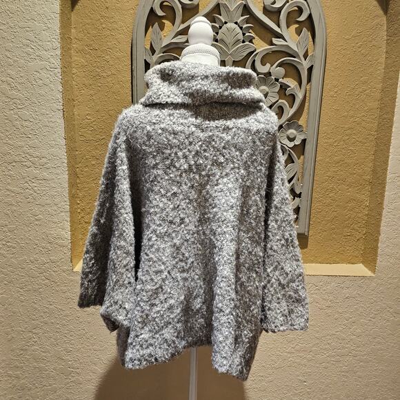 Ponsesa Cowl Neck Bouclé Knit Poncho Sweater Relaxed Cozy Luxury Heathered Grey - Picture 4 of 10